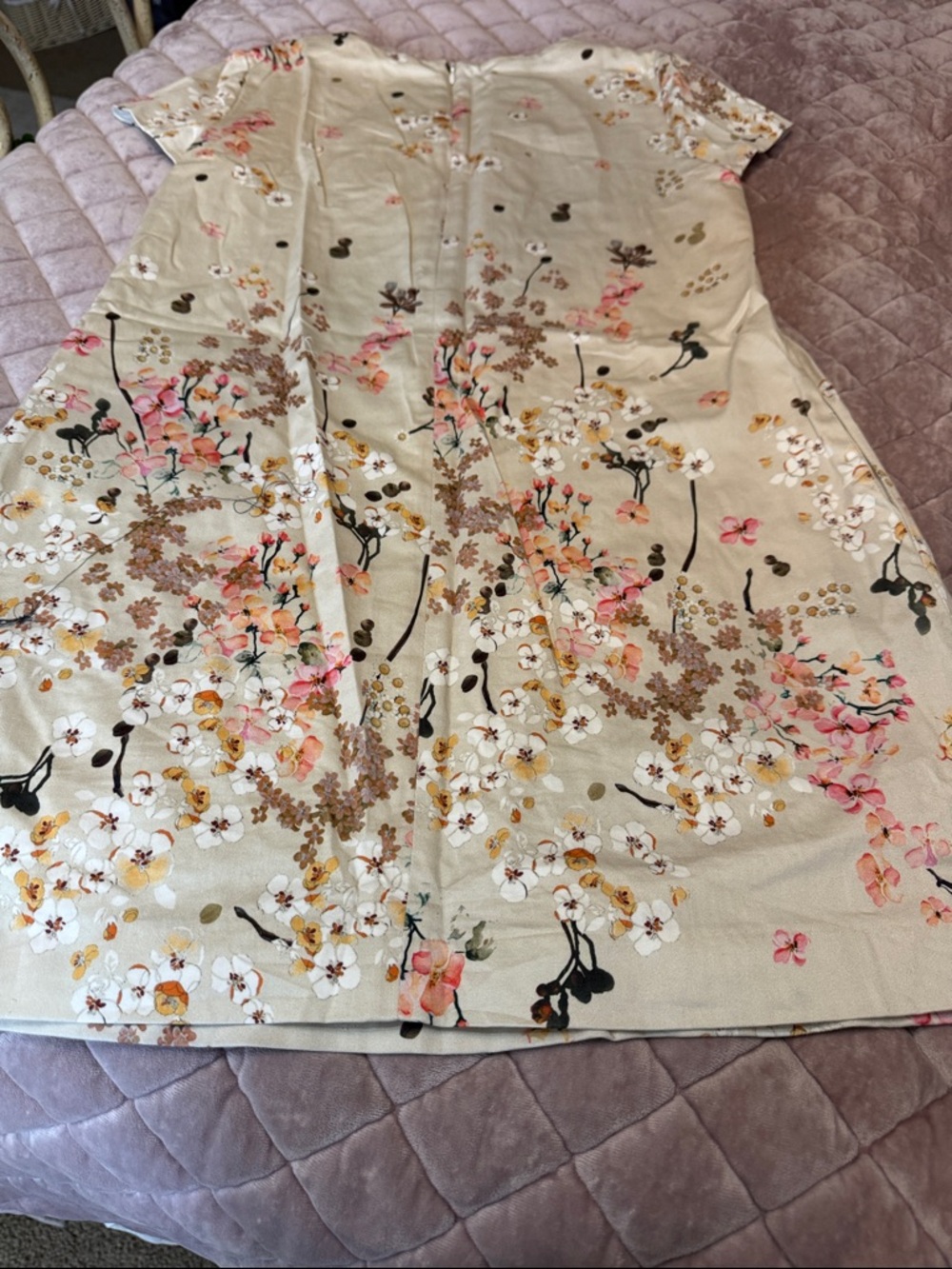 Zara Girls Cream Dress with Pink Floral Print - Picture 3 of 5